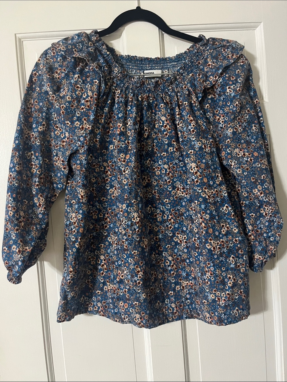 Sonoma Blue Floral Smocked-Top with Ruffled Collar